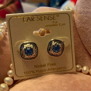 Ear Sense Blue Crystal Stud Earrings / Nickel Free